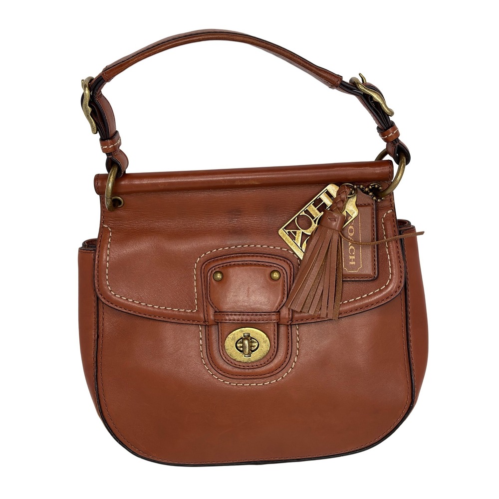 Vintage Coach Leather Satchel Handbag Brown Brass Hardware Turnlock Shoulder Bag